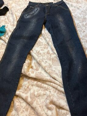 Baby Phat Dark Blue Straight Leg Jeans with Subtle Glitter